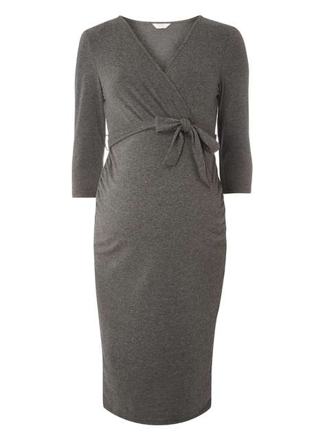 **Maternity Grey Self-Tie Ruched Dress
